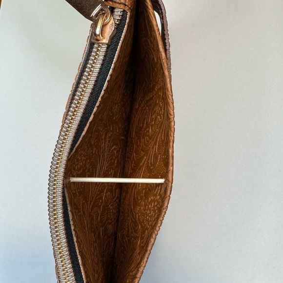 Wallet brown vinyl with tooled pattern rose gold plastic zipper Handmade - Picture 8 of 8